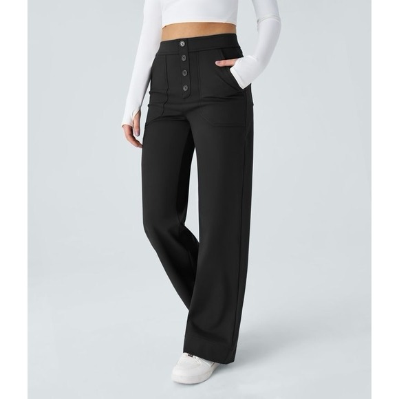 HALARA Other - HALARA Black High Waisted Button Multiple‎ Pockets Straight Leg Casual Pants SP